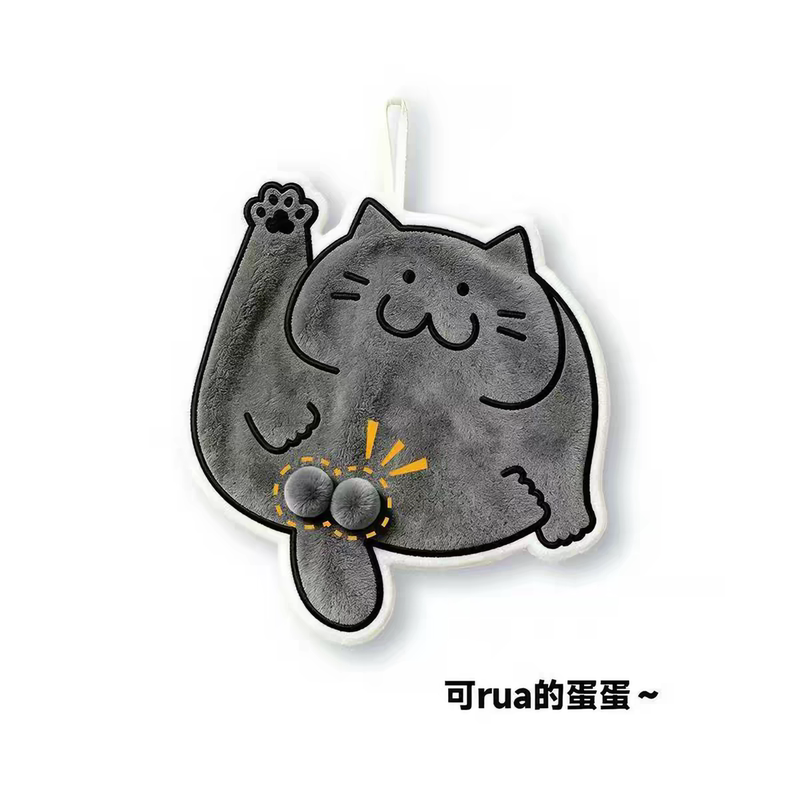 [Limited Time Offer] Hanging Hand Towel for Bathroom, Household Use, Cat-Shaped, Blue Cat, Absorbent Hand Towel