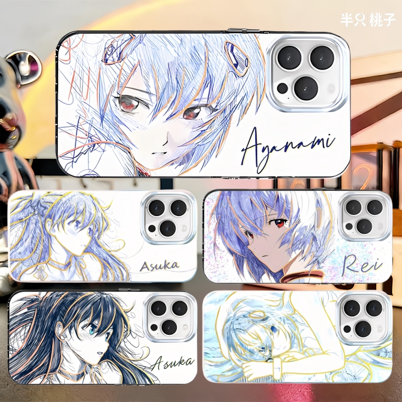 Two-Dimensional Phone Case Suitable for iPhone 17, Apple 16 New Models, Xiaomi 17, Redmi K80/Turbo 5, Huawei P90, Ayanami Rei Eva, Asuka, Iqoo 15t, Oneplus Ace 6, Honor Winrt