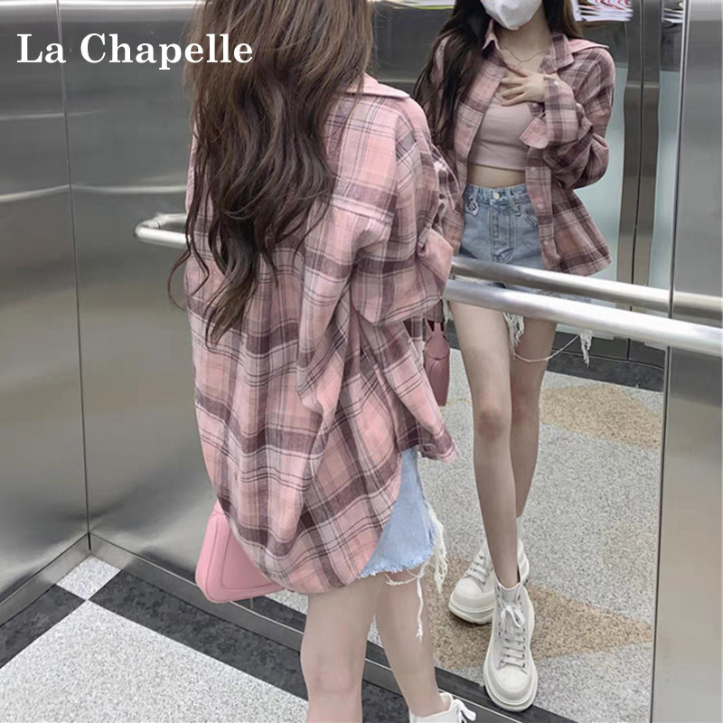 American-Style Pink Plaid Long-Sleeved Shirt for Women 2026 Spring and Autumn New Style Loose and Lazy Style Sun Protection Jacket Top
