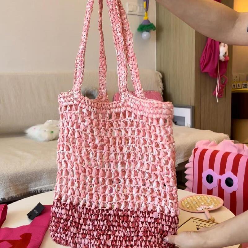 Original Resort-Style Raffia Woven Bag, Lightweight and Easy to Store, Beach Bag, Shopping Bag, Tote Bag, Single Shoulder, Korean Style