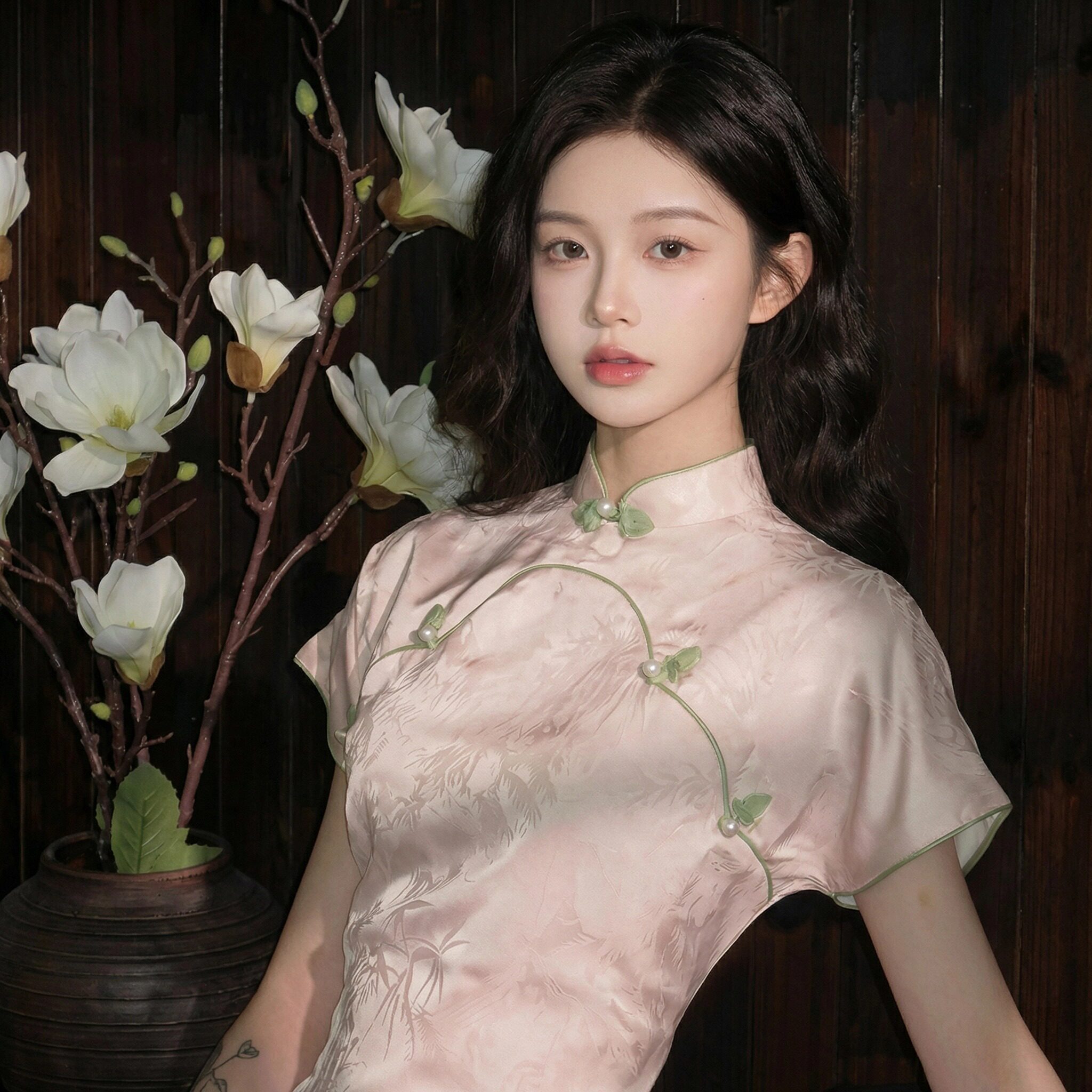 新しい中国風ドレス、改良されたチャイナドレス、スタンドカラーとジャカード柄が特徴のエレガントで洗練されたロングドレス、スリムフィットでボディコンスカート。