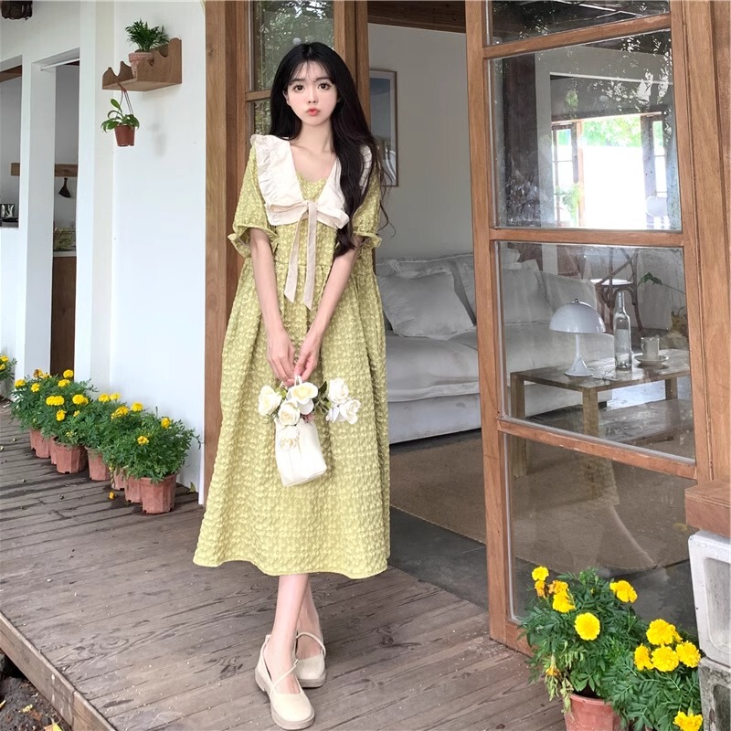 Summer French-Style Sweet Doll Collar Dress for Slightly Chubby Women 150kg Loose Plus Size Slimming Age-Reducing A-Line Long Dress