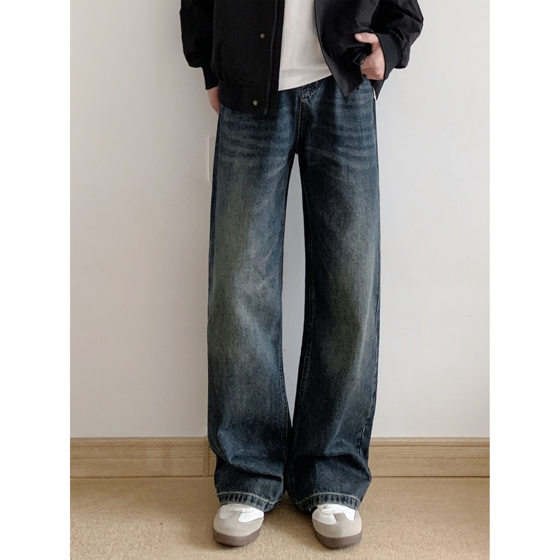 Wie Studio Retro Blue Jeans for Men and Women, Washed Straight-Leg Slim Fit American-Style Loose Wide-Leg Pants That Make You Look Slimmer Wie Studio Retro Blue Jeans for Men and Women, Washed Straight-Leg Slim Fit American-Style Loose Wide-Leg Pants That Make You Look Slimmer