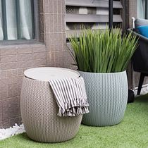 Outdoor leisure furniture European imported injection plastic balcony terrace containing barrels tea table storage box footstool