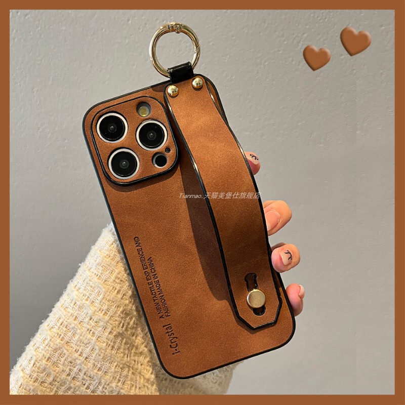 Meibaoshi Simple Lambskin Texture Finger Strap Stand Dark Brown Suitable for Samsung S24 Ultra Phone Case S23 Ultra Light Luxury S22 Ultra High-End S25 Ultra Protective Trendy