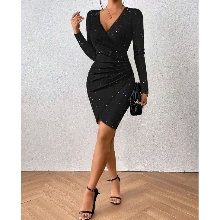 Sexy V Neck Shiny Mini Dress Sexy V Neck Shiny Mini Dress