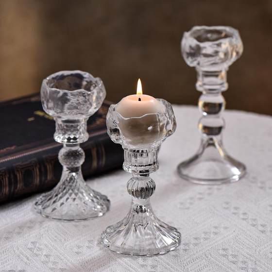 欧式复古ins高脚玻璃烛台家用蜡烛底座浪漫烛光晚餐拍照道具摆件