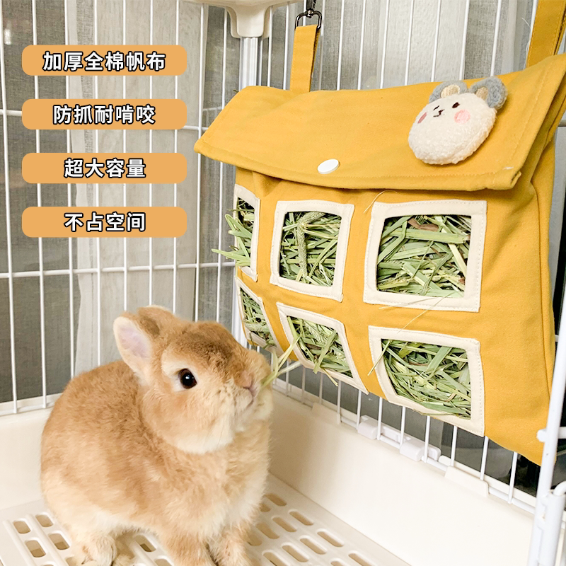 Rabbit Canvas Hay Bag, Handmade Fabric Hay Rack, Large Capacity, No Hay Leakage, Prevents Waste, Can Be Washed with Cold Water, for Chinchillas and Small Pets
