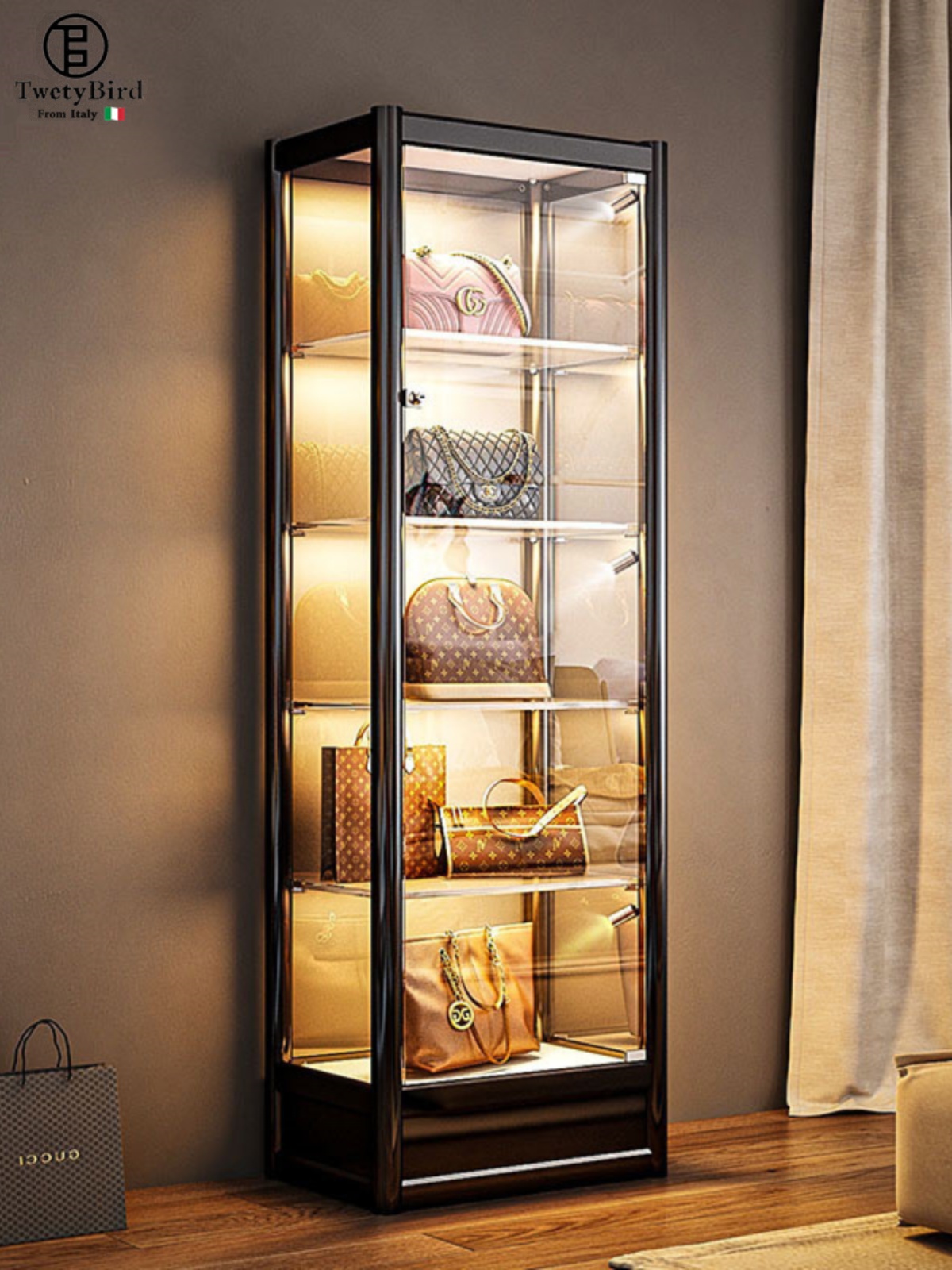 TWETYBIRD Italy light and luxurious bag containing cabinet is exempt from home hand office luxury goods exhibition shelf-Taobao