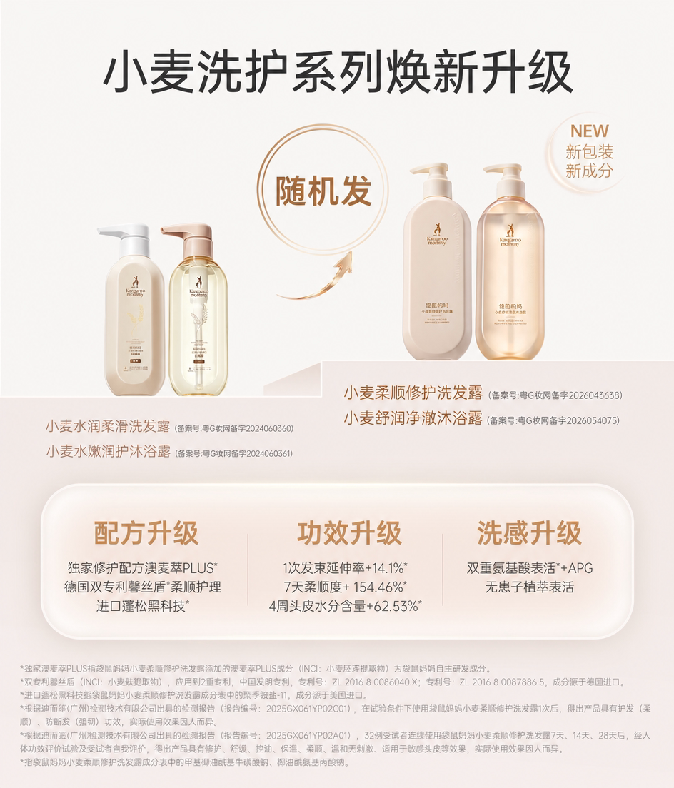 袋鼠妈妈小麦柔顺洗发沐浴露妇女专用洗护套装洗头膏护发备孕护肤 — 1