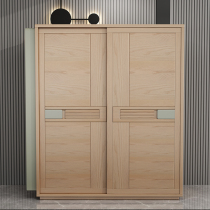 Acacia rain ash wood push-pull sliding door wardrobe Nordic solid wood cabinet modern simple wardrobe with mirror