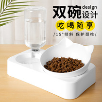 Pet cat bowl double bowl dog bowl automatic water dispenser food bowl dog food bowl transparent plastic cat ear feeder