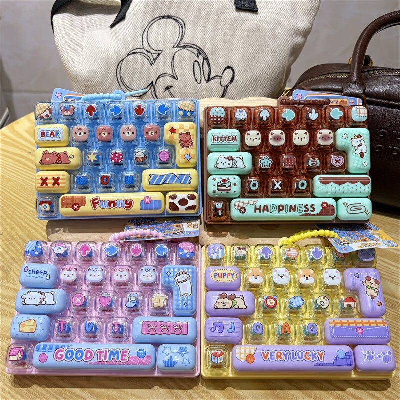 Creative, Cute, and Never-Closing 26-Key Mechanical Stress-Relief Button Toy Keychain for Children's Bags and Accessories