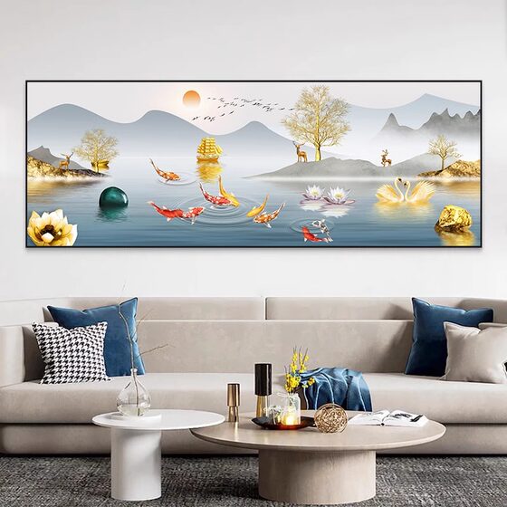 现代简约客厅装饰画轻奢大气山水画寓意好沙发背景墙画办公室挂画