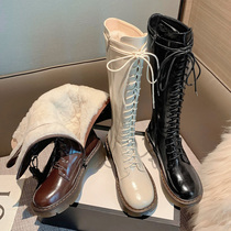 Leather platform boots female winter plus velvet boots on Northeast boots showed up and took the high Martin boots strap biker boots mao xue