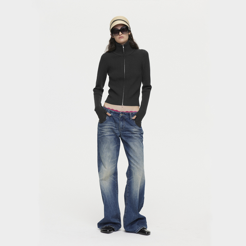 Peachfuzz Low-Waisted Flared Slim-Fit Washed Denim Jeans for Women, Fashionable Classic Retro Versatile Raw Denim Color Long Pants Peachfuzz Low-Waisted Flared Slim-Fit Washed Denim Jeans for Women, Fashionable Classic Retro Versatile Raw Denim Color Long Pants