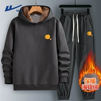 [2 упаковки - плюс бархат] темно-серый (оранжевый логотип на груди h отпечаток) + темно-серый (оранжевый логотип на брюках h отпечаток)