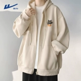 回力 Кардиган, осенняя трикотажная спортивная толстовка с капюшоном, утепленная мужская куртка с молнией