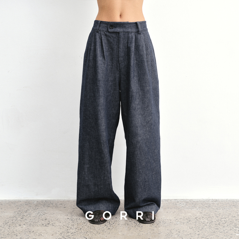 Gorri Spring and Summer Linen Cotton Painter Denim Pants Loose Elastic Retro Straight-Leg Trousers Gorri Spring and Summer Linen Cotton Painter Denim Pants Loose Elastic Retro Straight-Leg Trousers