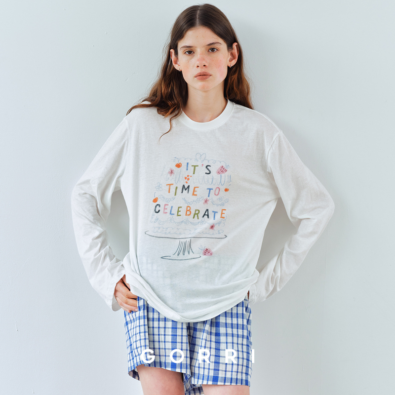Gorri Lightweight Slightly Sheer Snowflake Bamboo Cotton Celebration Cake Print Long-Sleeve T-Shirt Loose Sun Protection Cover-Up Top