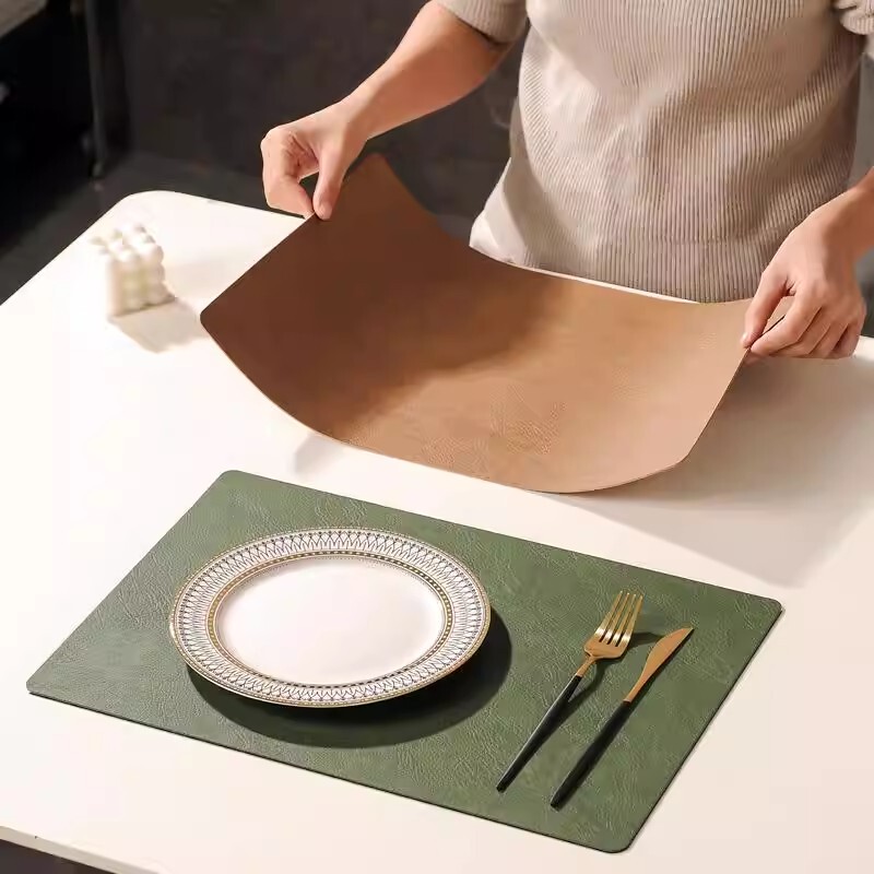 Japanese Seiko Hotel Double-Sided Leather Placemat Waterproof Oil-Proof Heat-Resistant Thickened Dining Table Mat Western-Style Placemat