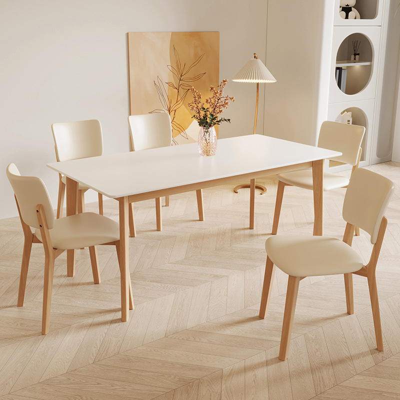 Slate Dining Table for Small Apartments, Solid Wood Table, Rectangular Dining Table, Natural Wood Cream Style Beech Wood Dining Table and Chair Set Slate Dining Table for Small Apartments, Solid Wood Table, Rectangular Dining Table, Natural Wood Cream Style Beech Wood Dining Table and Chair Set