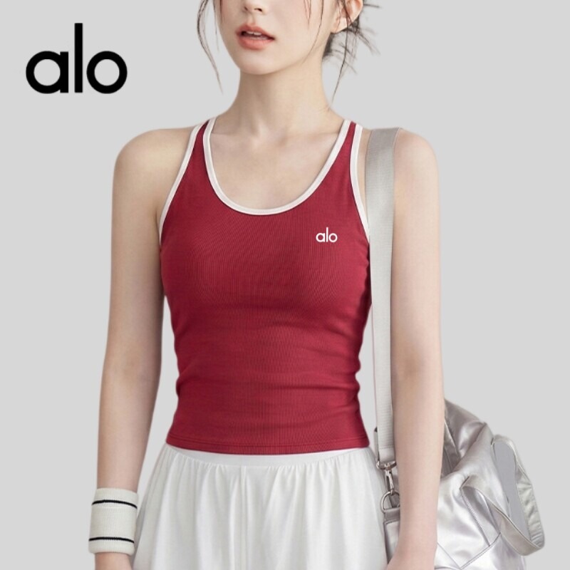 Aio New U-Neck Fixed-Cup Yoga Vest Short Slim Fit Breathable Running Training Sports Fitness Top