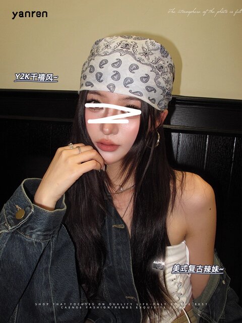 Hiphop Headscarf for Women, American Retro Street Dance Trendy Square Scarf, Y2K Millennial Hot Girl Fashion Headscarf, Hair Tie