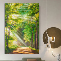 Afternoon sunshine forest decorative painting acrylic green texture painting living room landscape hanging painting porch shade hand-painted oil painting