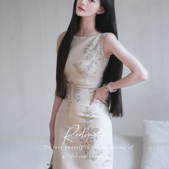 Redmole【汝白素雅】天丝醋酸｜原创手绘藤蔓印花｜背心连衣裙