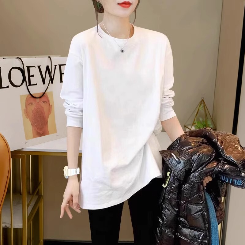 White Base Layer Shirt for Women, Suitable for Spring and Autumn 2026, New Loose-Fitting Versatile Mid-Length Pure Cotton Long-Sleeve T-Shirt Top White Base Layer Shirt for Women, Suitable for Spring and Autumn 2026, New Loose-Fitting Versatile Mid-Length Pure Cotton Long-Sleeve T-Shirt Top