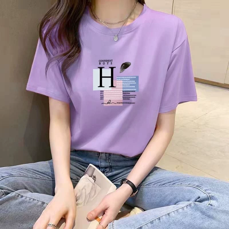 Хлопковая летняя футболка с круглым вырезом, с коротким рукавом, oversize, корейский стиль