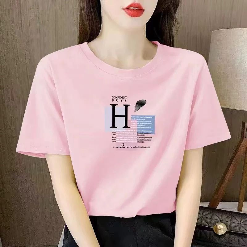 Хлопковая летняя футболка с круглым вырезом, с коротким рукавом, oversize, корейский стиль