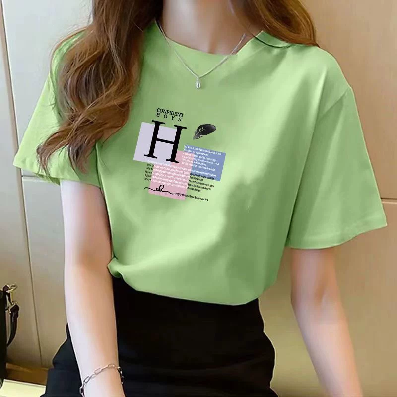 Хлопковая летняя футболка с круглым вырезом, с коротким рукавом, oversize, корейский стиль