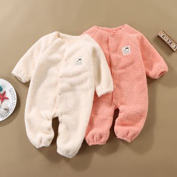 Thickened Fleece-Lined Spring, Autumn, and Winter Jumpsuit for Home Use, Warm Romper, Outerwear, Baby Newborn Clothes for Autumn and Winter