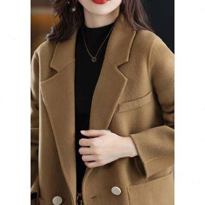 Spring and autumn new Korean style suit collar double -sided wool woolen coat female small high -end medium -long hair coat tide