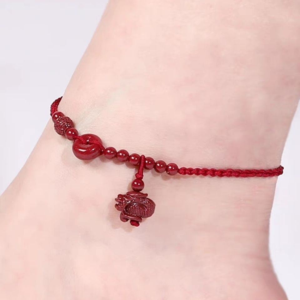 Natural raw mine Zhu sand men and women duozodiac natural Zhu sand red rope foot chain female bestie chain woman-Taobao