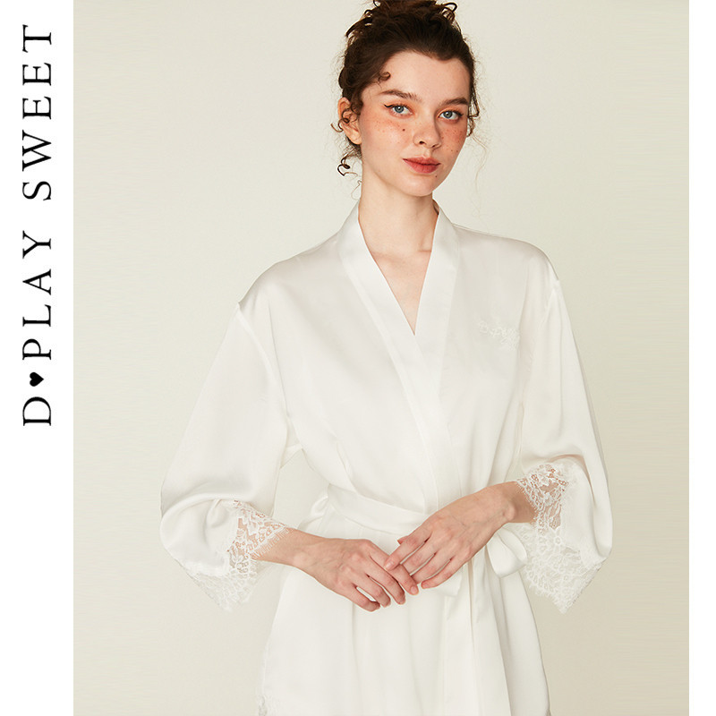 DPLAYSWEET法式轻奢白色蕾丝缎面睡袍:夏日里的浪漫公主梦,你值得拥有!-睡袍-淘宝好物网