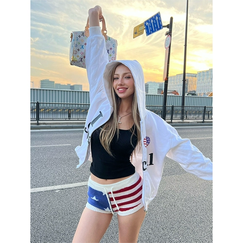 Трикотажные шорты, штаны, в американском стиле, на шнурках, в обтяжку, по фигуре