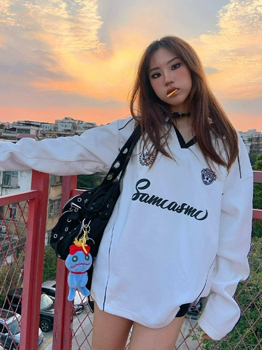 Спортивная осенняя футболка, спортивный большой лонгслив, США, V-образный вырез