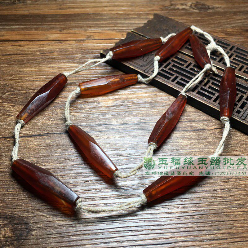 Antique retro diamond-faced multi-edged agate tube beads old Western Asia red agate beads old loose beads handmade beads