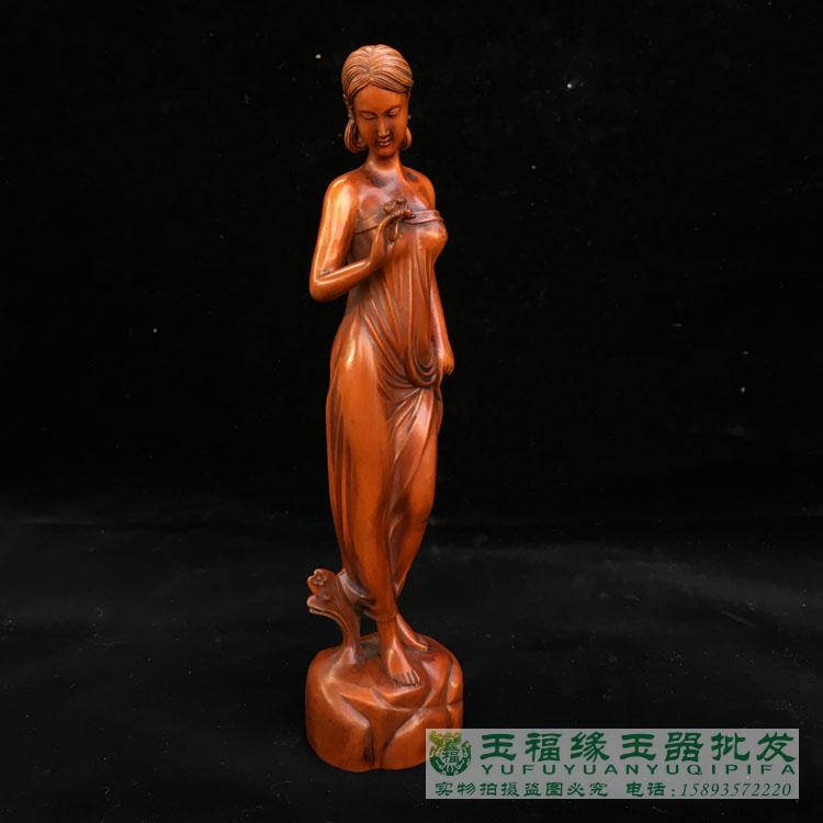 Yellow Yang wood carving Beauty Sage woman small swing piece imitation antique wood carving bag paste old and yellow Yang wood figure ancient playing wood ware Wenplay