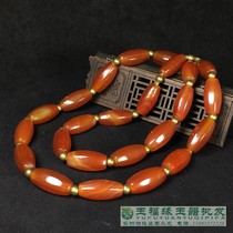 Natural wine red old agate persimmon red West Asian agate barrel bead tube bead hand string with bead wrapped pulp weathered six-sided agate