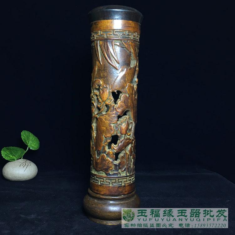 Antique ancient playing collection Jiaoxiang furniture hollowed out by hand engraving Old wood ware Incense Barrel Ancient Play Miscellaneous Old Objects