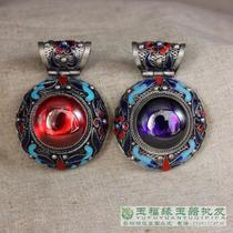Antique Miscellaneous Collection white copper silver plated blue cloisonne inlaid blue zircon pendant pendant bead accessories