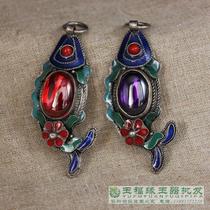 Antique Miscellaneous antique silver inlaid zircon pendant cloisonne enamel Ruby zircon small fish pendant
