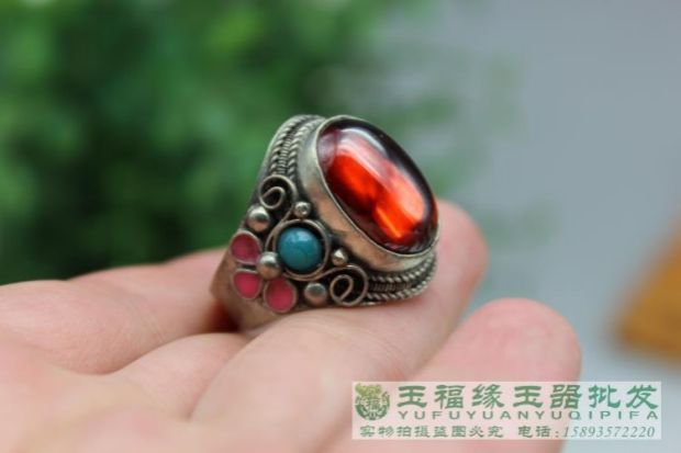 Cổ linh tinh Bạc cổ Inlay Nhẫn Nhẫn Cloisonne Handmade Thủ công mỹ nghệ Nhẫn nữ Bán buôn nhẫn nam kim cương