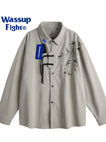 New Chinese style Chinese style long-sleeved shirts spring and autumn trendy casual loose tops handsome bamboo embroidered couple shirts