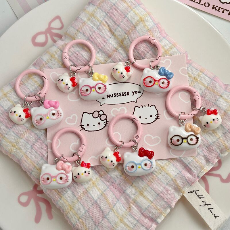 Multi-Colored Cat Keychain with Bow and Beads, High-Value Kt Cat Student Bag Accessory, Girl's Accessory