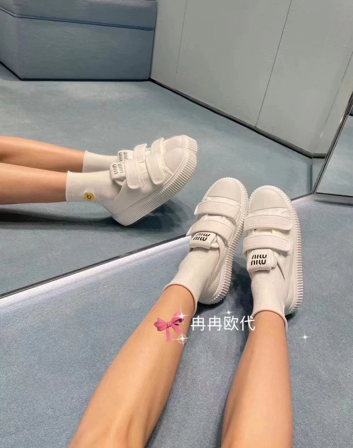 Miumiu, кроссовки спортивные на липучке, белые